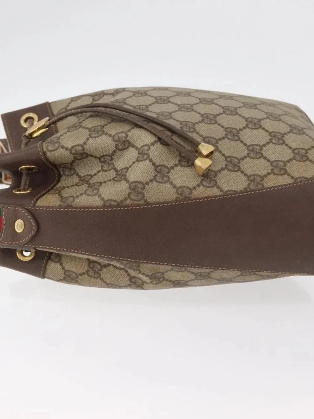 GUCCI GG Supreme Web Sherry Line Bag PVC Beige Gold 164 02 034 Auth